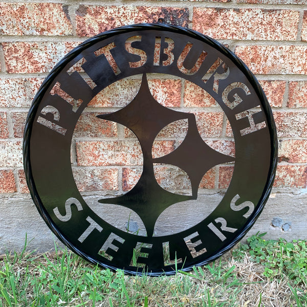 PITTSBURGH BLACK METAL DISC CUSTOM VINTAGE CRAFT TEAM SPORTS SIGN HANDMADE