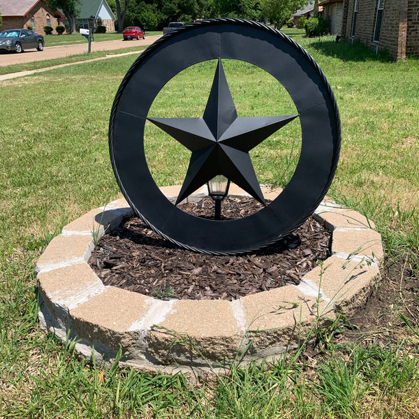 36" RUSTIC BLACK LONE STAR WIDE BAND RING TWISTED ROPE RING METAL STAR WALL ART WESTERN HOME DECOR HANDMADE NEW