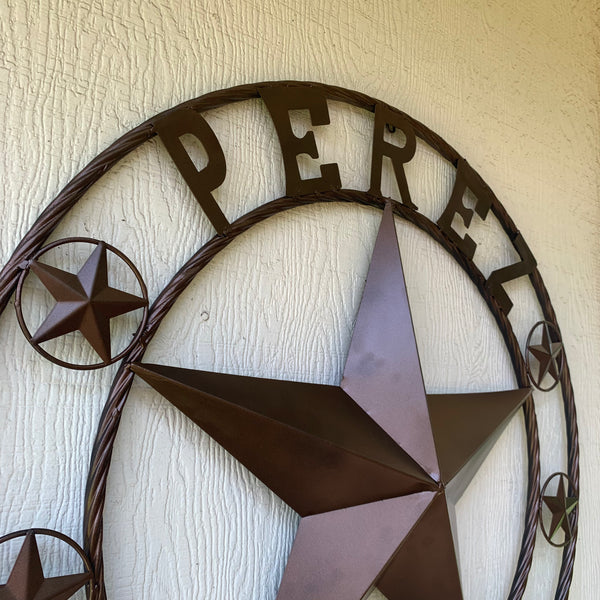 PEREZ CUSTOM STAR NAME BARN METAL STAR 3d TWISTED ROPE RING WESTERN HOME DECOR RUSTIC  BRONZE HANDMADE 24",32",34",36",40",42",44",46",50"