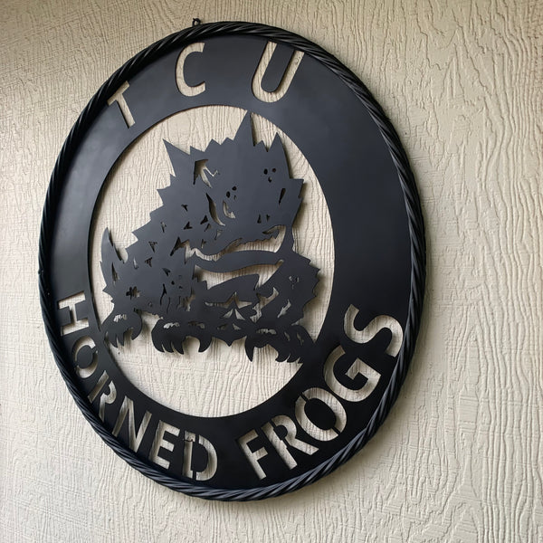 TCU HORNED FROGS CUSTOM BLACK METAL VINTAGE CRAFT SIGN HANDMADE