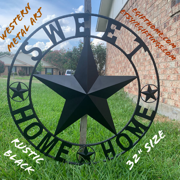 HOME SWEET HOME BARN STAR 24",32",36" RUSTIC BLACK METAL LONE STAR WESTERN HOME DECOR HANDMADE NEW #EH10549