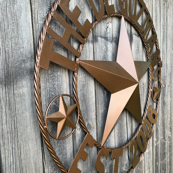 GUZMAN STYLE CUSTOM STAR NAME BARN METAL STAR 3d TWISTED ROPE RING WESTERN HOME DECOR RUSTIC  BRONZE HANDMADE 24",32",34",36",40",42",44",46",50"