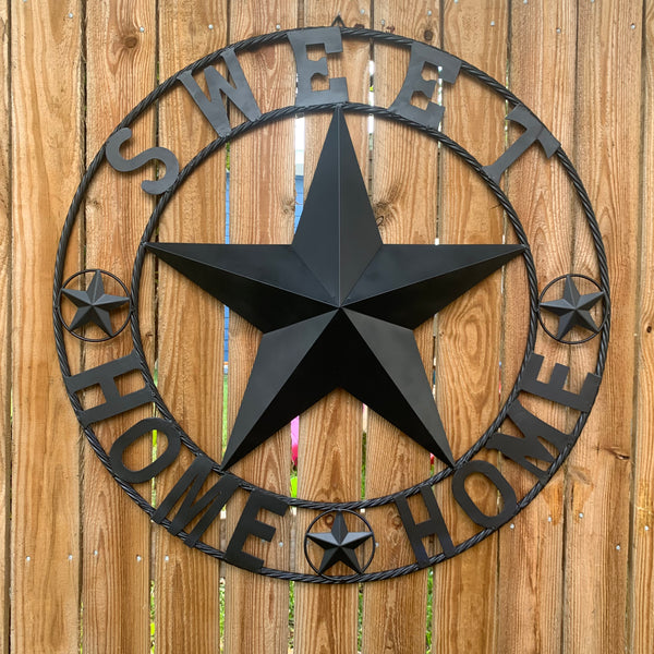 HOME SWEET HOME BARN STAR 24",32",36" RUSTIC BLACK METAL LONE STAR WESTERN HOME DECOR HANDMADE NEW #EH10549