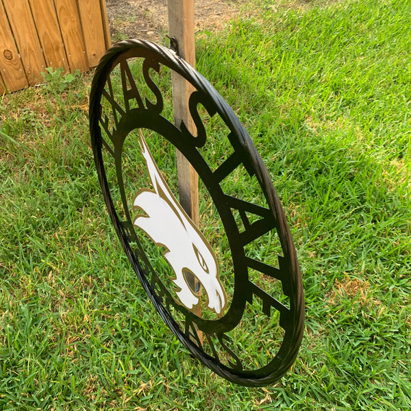 12",18",24",32",36" TEXAS STATE BOBCATS GOLD & WHITE CUSTOM METAL VINTAGE CRAFT TEAM SIGN WESTERN HOME DECOR HANDMADE