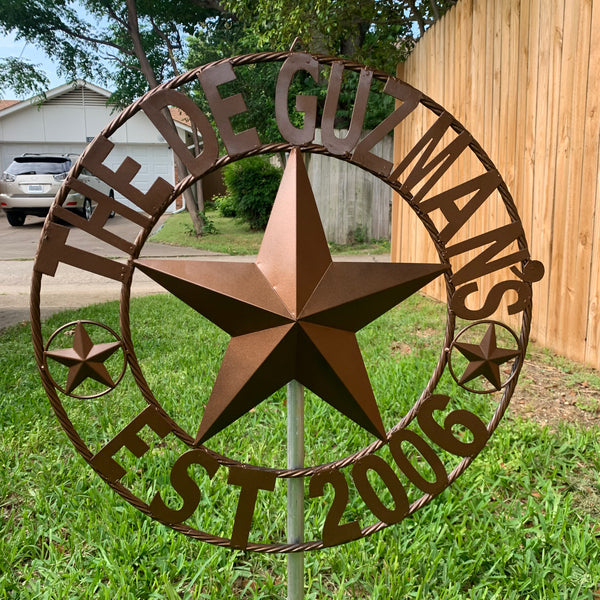 GUZMAN STYLE CUSTOM STAR NAME BARN METAL STAR 3d TWISTED ROPE RING WESTERN HOME DECOR RUSTIC  BRONZE HANDMADE 24",32",34",36",40",42",44",46",50"