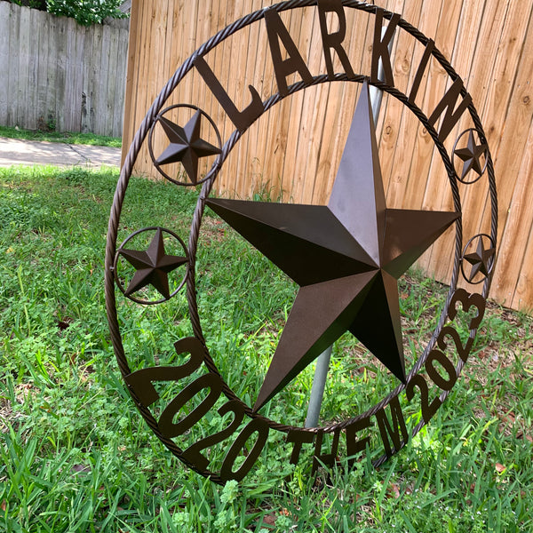 LARKIN STYLE CUSTOM STAR NAME BARN METAL STAR 3d TWISTED ROPE RING WESTERN HOME DECOR RUSTIC  BRONZE HANDMADE 24",32",34",36",40",42",44",46",50"