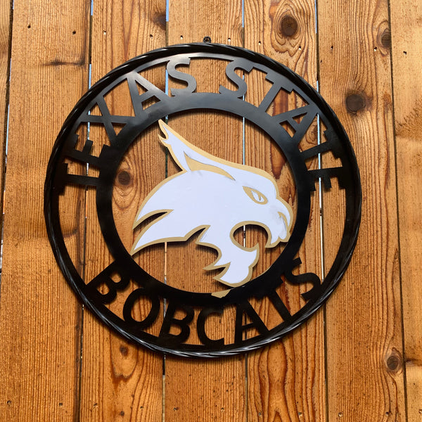 12",18",24",32",36" TEXAS STATE BOBCATS GOLD & WHITE CUSTOM METAL VINTAGE CRAFT TEAM SIGN WESTERN HOME DECOR HANDMADE