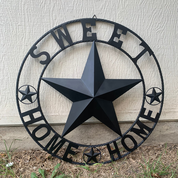 HOME SWEET HOME BARN STAR 24",32",36" RUSTIC BLACK METAL LONE STAR WESTERN HOME DECOR HANDMADE NEW #EH10549