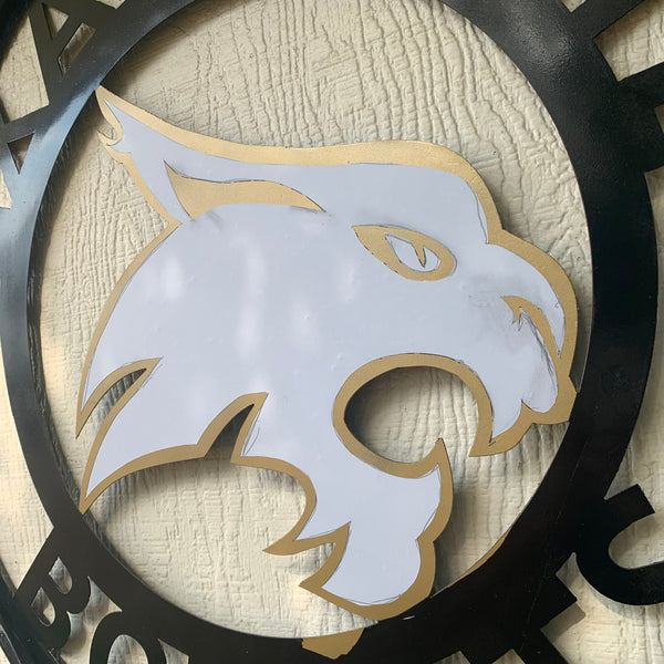 12",18",24",32",36" TEXAS STATE BOBCATS GOLD & WHITE CUSTOM METAL VINTAGE CRAFT TEAM SIGN WESTERN HOME DECOR HANDMADE