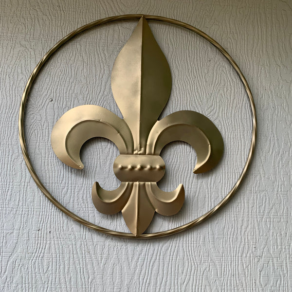 24" GOLD FLEUR DE LIS METAL SIGN WESTERN HOME DECOR HANDMADE NEW