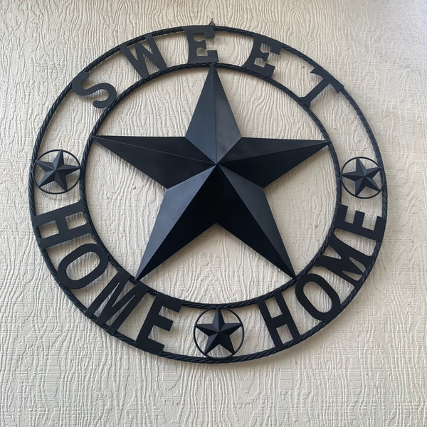 HOME SWEET HOME BARN STAR 24",32",36" RUSTIC BLACK METAL LONE STAR WESTERN HOME DECOR HANDMADE NEW #EH10549