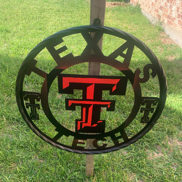 TEXAS TECH RED & BLACK CUSTOM METAL VINTAGE CRAFT TEAM SIGN WESTERN HOME DECOR HANDMADE