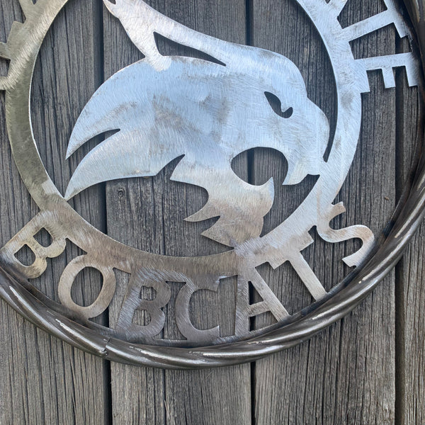 12" TEXAS STATE BOBCATS CUSTOM RAW METAL VINTAGE CRAFT SIGN TEAM ART HANDMADE IN TEXAS