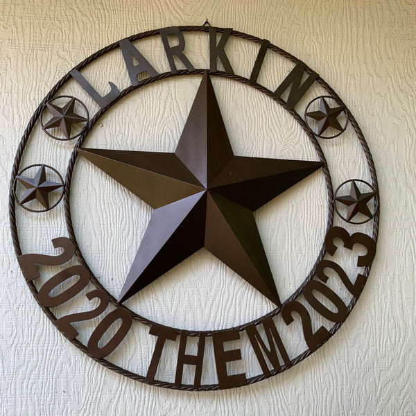 LARKIN STYLE CUSTOM STAR NAME BARN METAL STAR 3d TWISTED ROPE RING WESTERN HOME DECOR RUSTIC  BRONZE HANDMADE 24",32",34",36",40",42",44",46",50"