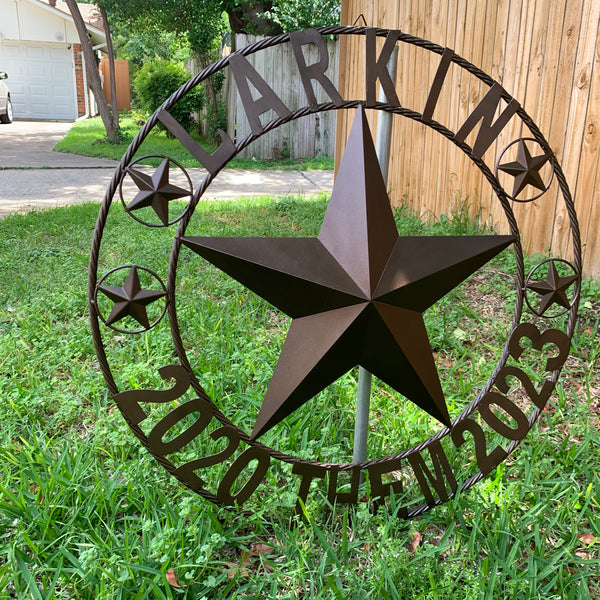 LARKIN STYLE CUSTOM STAR NAME BARN METAL STAR 3d TWISTED ROPE RING WESTERN HOME DECOR RUSTIC  BRONZE HANDMADE 24",32",34",36",40",42",44",46",50"