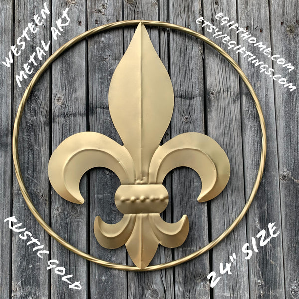 24" GOLD FLEUR DE LIS METAL SIGN WESTERN HOME DECOR HANDMADE NEW