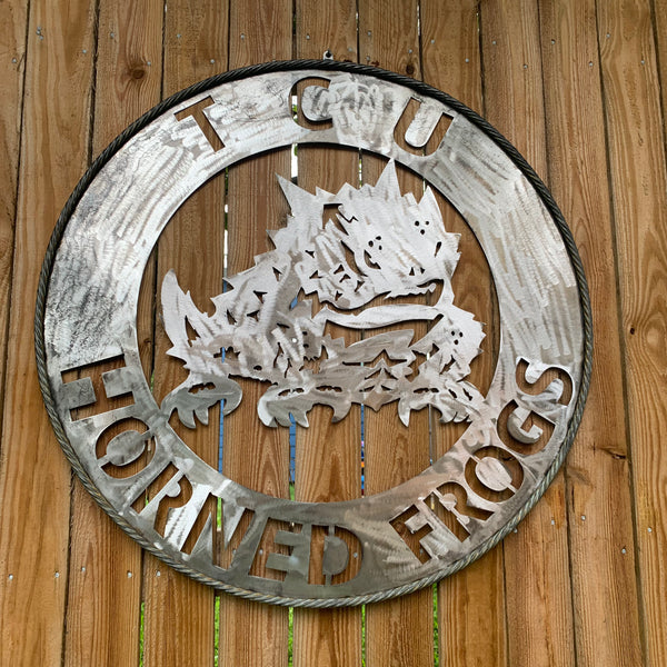 32" TCU HORNED FROGS CUSTOM RAW METAL VINTAGE CRAFT WIDE BAND RING TEAM SIGN HANDMADE