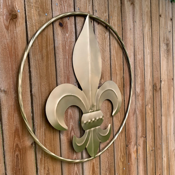 24" GOLD FLEUR DE LIS METAL SIGN WESTERN HOME DECOR HANDMADE NEW