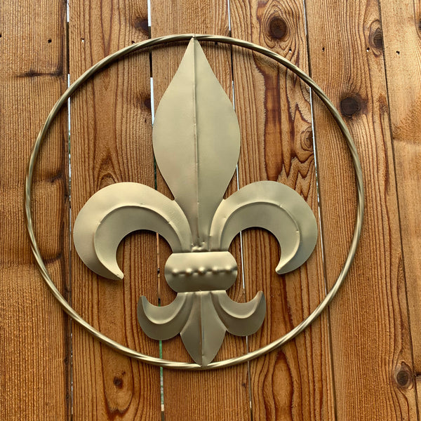 24" GOLD FLEUR DE LIS METAL SIGN WESTERN HOME DECOR HANDMADE NEW