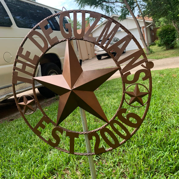 GUZMAN STYLE CUSTOM STAR NAME BARN METAL STAR 3d TWISTED ROPE RING WESTERN HOME DECOR RUSTIC  BRONZE HANDMADE 24",32",34",36",40",42",44",46",50"