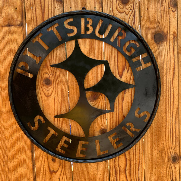 PITTSBURGH BLACK METAL DISC CUSTOM VINTAGE CRAFT TEAM SPORTS SIGN HANDMADE