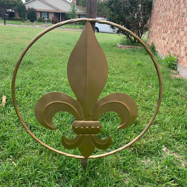 24" GOLD FLEUR DE LIS METAL SIGN WESTERN HOME DECOR HANDMADE NEW