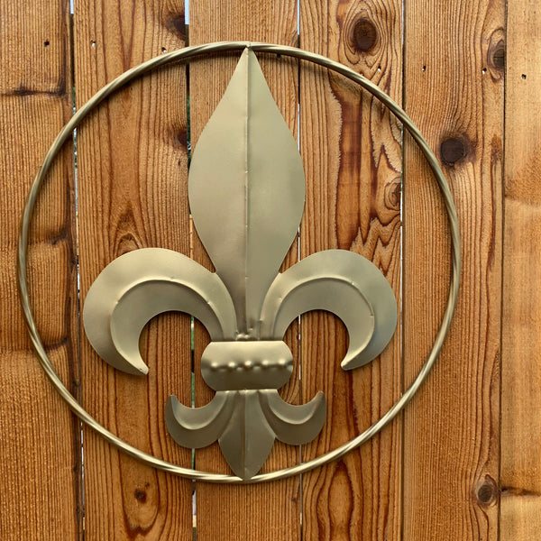 24" GOLD FLEUR DE LIS METAL SIGN WESTERN HOME DECOR HANDMADE NEW