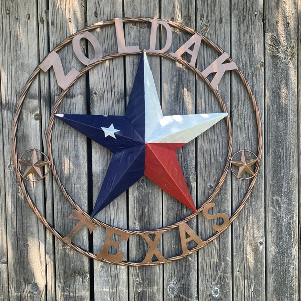 ZOLDAK TEXAS TX LICENSE PLATE STAR STYLE CUSTOM NAME STAR WITH TWISTED ROPE RING METAL WALL ART WESTERN HOME DECOR HANDMADE