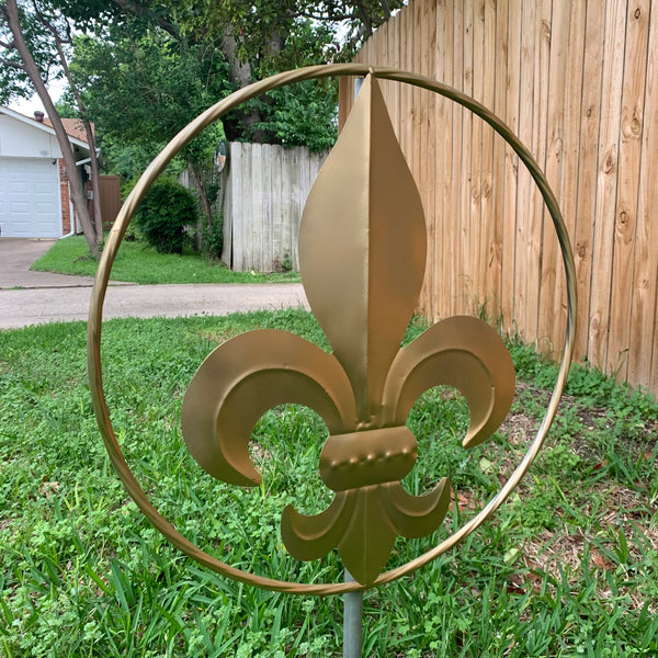 24" GOLD FLEUR DE LIS METAL SIGN WESTERN HOME DECOR HANDMADE NEW