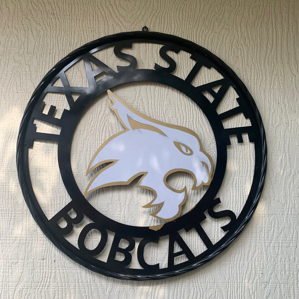 12",18",24",32",36" TEXAS STATE BOBCATS GOLD & WHITE CUSTOM METAL VINTAGE CRAFT TEAM SIGN WESTERN HOME DECOR HANDMADE