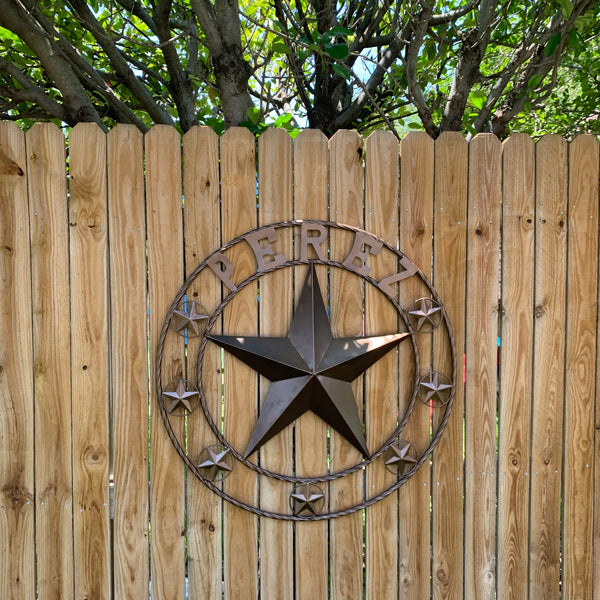 PEREZ CUSTOM STAR NAME BARN METAL STAR 3d TWISTED ROPE RING WESTERN HOME DECOR RUSTIC  BRONZE HANDMADE 24",32",34",36",40",42",44",46",50"