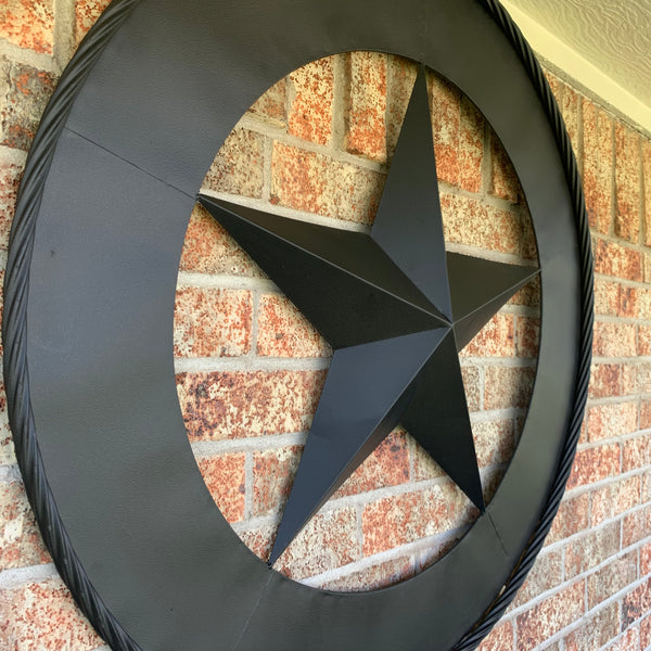 36" RUSTIC BLACK LONE STAR WIDE BAND RING TWISTED ROPE RING 3d METAL STAR WALL ART WESTERN HOME DECOR HANDMADE NEW #EH11879