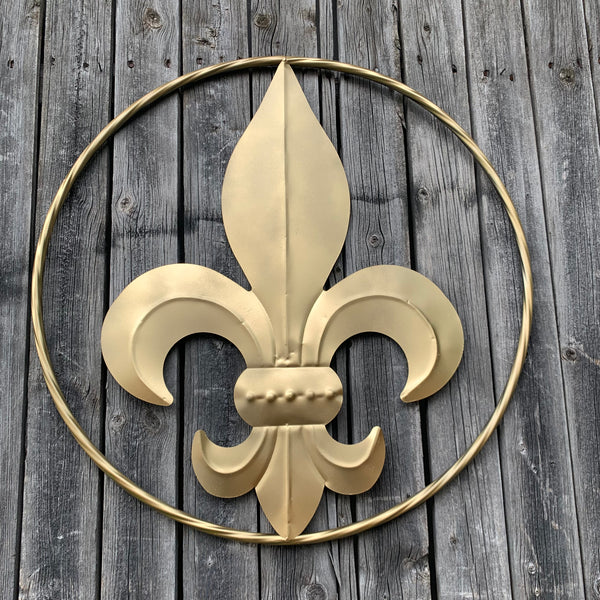 24" GOLD FLEUR DE LIS METAL SIGN WESTERN HOME DECOR HANDMADE NEW