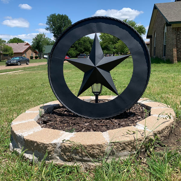 36" RUSTIC BLACK LONE STAR WIDE BAND RING TWISTED ROPE RING 3d METAL STAR WALL ART WESTERN HOME DECOR HANDMADE NEW #EH11879
