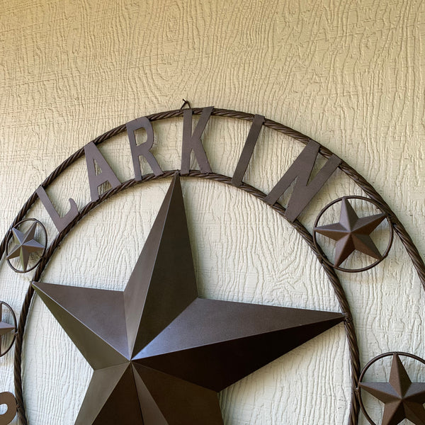 LARKIN STYLE CUSTOM STAR NAME BARN METAL STAR 3d TWISTED ROPE RING WESTERN HOME DECOR RUSTIC  BRONZE HANDMADE 24",32",34",36",40",42",44",46",50"