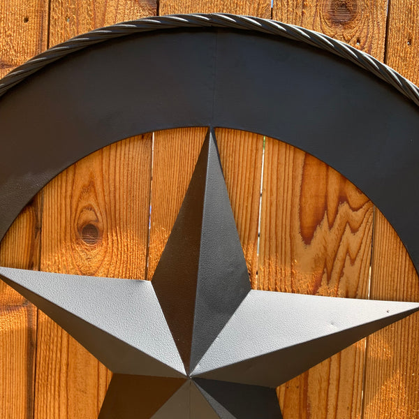 36" RUSTIC BLACK LONE STAR WIDE BAND RING TWISTED ROPE RING 3d METAL STAR WALL ART WESTERN HOME DECOR HANDMADE NEW #EH11879