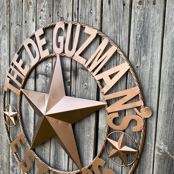 GUZMAN STYLE CUSTOM STAR NAME BARN METAL STAR 3d TWISTED ROPE RING WESTERN HOME DECOR RUSTIC  BRONZE HANDMADE 24",32",34",36",40",42",44",46",50"