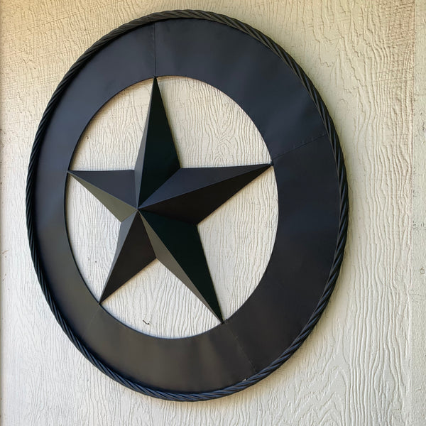 36" RUSTIC BLACK LONE STAR WIDE BAND RING TWISTED ROPE RING METAL STAR WALL ART WESTERN HOME DECOR HANDMADE NEW