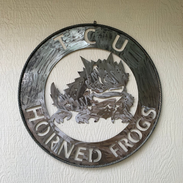 32" TCU HORNED FROGS CUSTOM RAW METAL VINTAGE CRAFT WIDE BAND RING TEAM SIGN HANDMADE