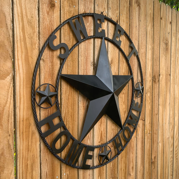 HOME SWEET HOME BARN STAR 24",32",36" RUSTIC BLACK METAL LONE STAR WESTERN HOME DECOR HANDMADE NEW #EH10549