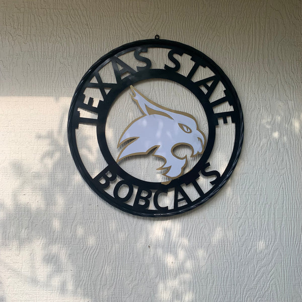 12",18",24",32",36" TEXAS STATE BOBCATS GOLD & WHITE CUSTOM METAL VINTAGE CRAFT TEAM SIGN WESTERN HOME DECOR HANDMADE