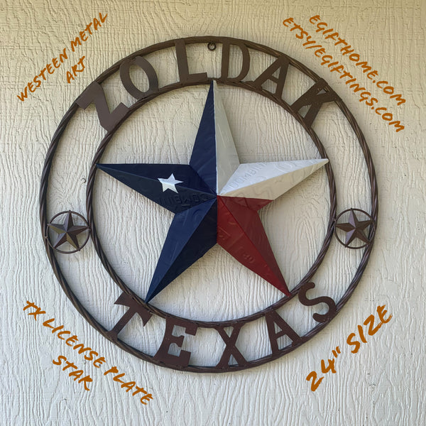 ZOLDAK TEXAS TX LICENSE PLATE STAR STYLE CUSTOM NAME STAR WITH TWISTED ROPE RING METAL WALL ART WESTERN HOME DECOR HANDMADE