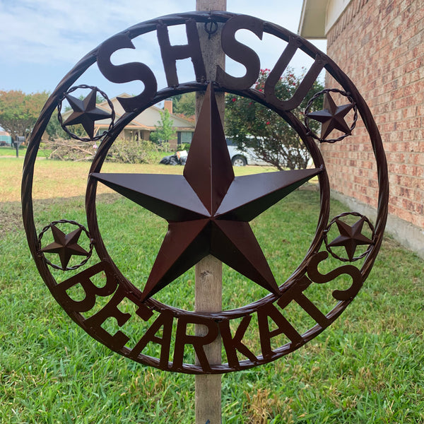 18" SHSU SAM HOUSTON BEARKATS RUSTIC BRONZE COPPER METAL CUSTOM VINTAGE CRAFT RUSTIC BROWN TEAM STAR HANDMADE