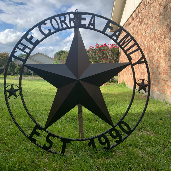 CORREA FAMILY STYLE CUSTOM FAMILY NAME STAR METAL BARN STAR ROPE RING WESTERN HOME DECOR RUSTIC HANDMADE 24",32",34",36",40",42",44",46",50"