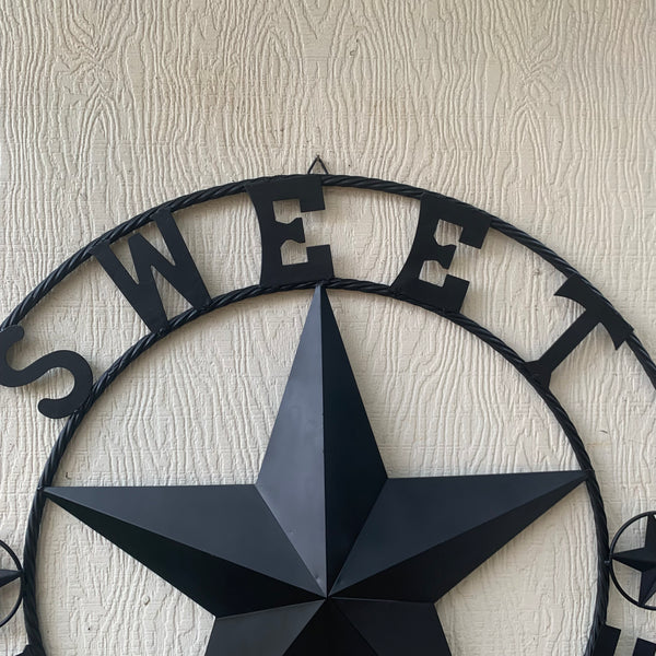 HOME SWEET HOME BARN STAR 24",32",36" RUSTIC BLACK METAL LONE STAR WESTERN HOME DECOR HANDMADE NEW #EH10549