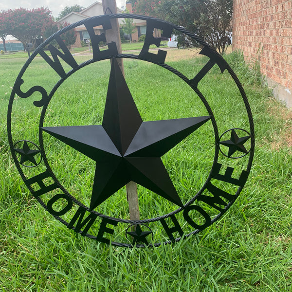 HOME SWEET HOME BARN STAR 24",32",36" RUSTIC BLACK METAL LONE STAR WESTERN HOME DECOR HANDMADE NEW #EH10549