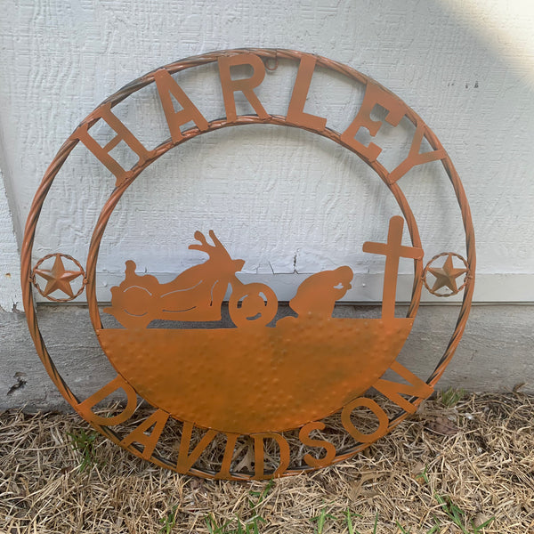 24",32" HARLEY DAVIDSON ORANGE CUSTOM METAL VINTAGE CRAFT SIGN WESTERN HOME DECOR HANDMADE