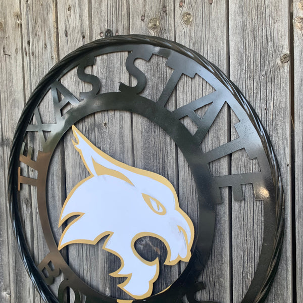 12",18",24",32",36" TEXAS STATE BOBCATS GOLD & WHITE CUSTOM METAL VINTAGE CRAFT TEAM SIGN WESTERN HOME DECOR HANDMADE