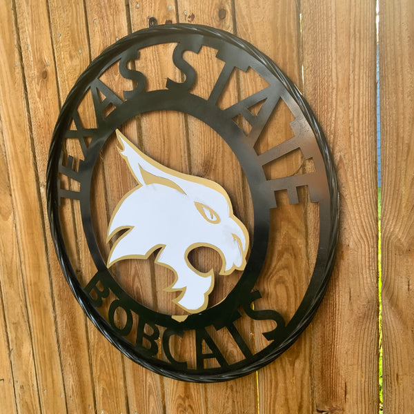 12",18",24",32",36" TEXAS STATE BOBCATS GOLD & WHITE CUSTOM METAL VINTAGE CRAFT TEAM SIGN WESTERN HOME DECOR HANDMADE