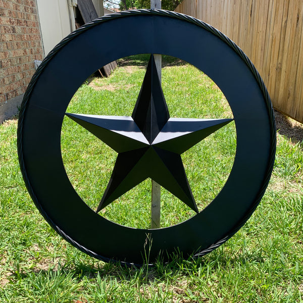 36" RUSTIC BLACK LONE STAR WIDE BAND RING TWISTED ROPE RING METAL STAR WALL ART WESTERN HOME DECOR HANDMADE NEW